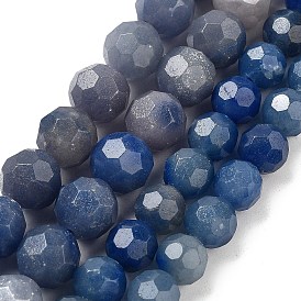 Natural Blue Aventurine Beads Strands, Faceted Football Hexagonal Cut, Round