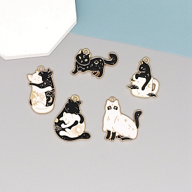 Alloy Enamel Pendants, Golden, Cat Charm