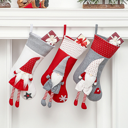 Non-woven Fabrics Christmas Stocking with Gnome Pendant Decorations, Christmas Tree Hanging Decorations