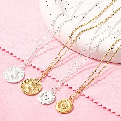 304 плоские круглые ожерелья из нержавеющей стали с подвеской в виде монеты/камеи для женщин
