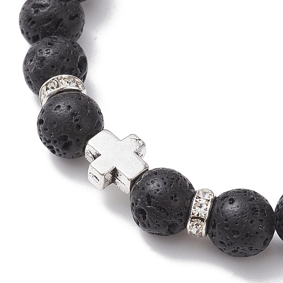 Эластичные браслеты из натурального вулканического камня, браслеты из сплава креста и святого Бенедикта