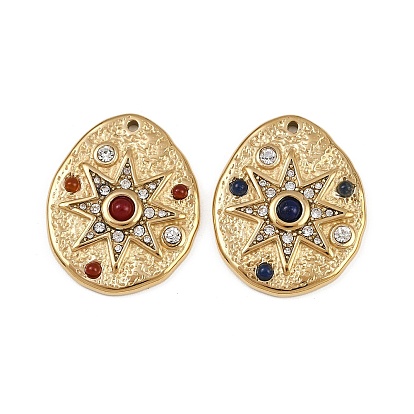 304 подвески из нержавеющей стали со стразами и окрашенными натуральными камнями, подвески в форме звездного яйца, реальный 14 k позолоченный