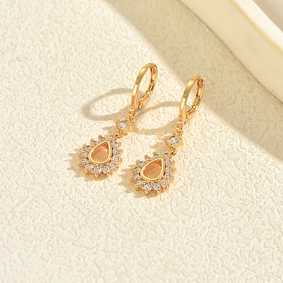 Brass Micro Pave Cubic Zirconia Teardrop Leverback Dangle Earrings for Women