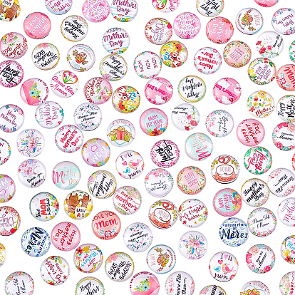 1 пакет стеклянные кабошоны, полукруглый/купол с рисунком ко дню матери