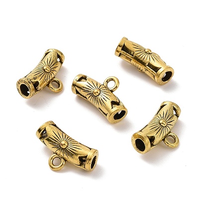 Tibetan Style Alloy Tube Bails, Loop Bails, Curved Tube with Flower