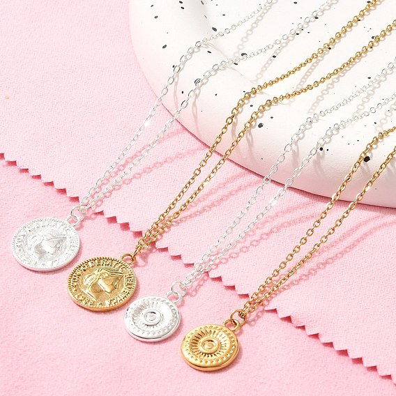 304 плоские круглые ожерелья из нержавеющей стали с подвеской в виде монеты/камеи для женщин