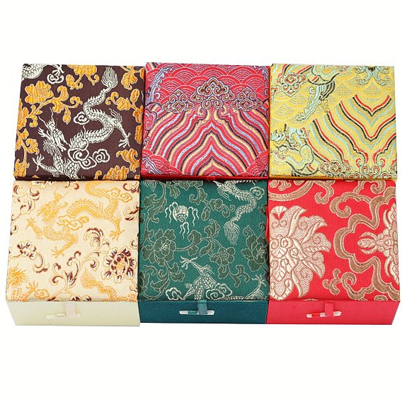 Квадратные атласные шкатулки для ювелирных изделий в китайском стиле, подарочная упаковка