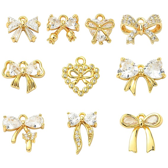 10 шт 10 стили латунные подвески из микропаве с фианитом, бантом прелести