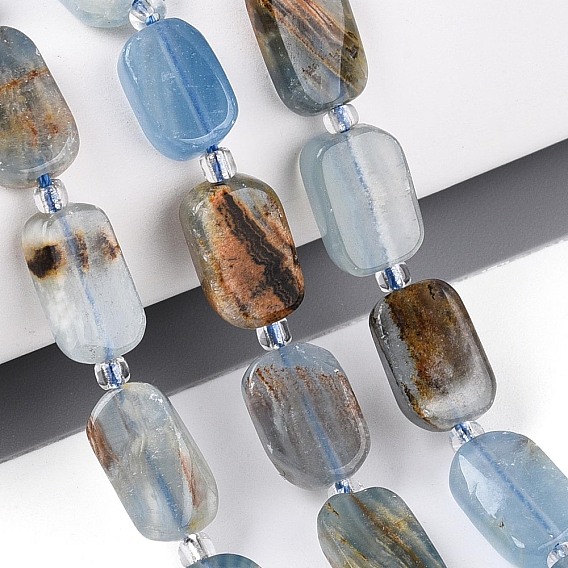 Нити из натурального голубого кальцита, с бисером, прямоугольные
