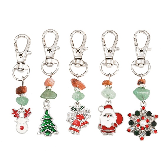 Рождественские украшения из сплава эмали, с натуральным южно-красным агатом и зеленым авантюрином, а также с поворотными застежками-карабинами из сплава