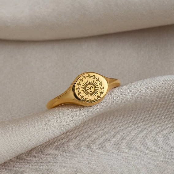 304 кольца для пальцев из нержавеющей стали для женщин, выражение лица луны и солнца, золотые
