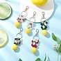 5Pcs Opaque Resin & Spray Painted Crackle Glass Keychains, with Iron Split Key Rings, Lemon, Platinum