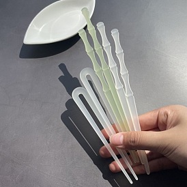 U-shaped transparent acetate hairpin for Hanfu, with bamboo decoration and jade-like design.