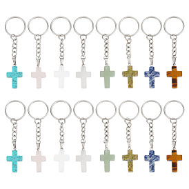 16шт 8 стили драгоценный камень крест брелок, с железными разрезными брелоками