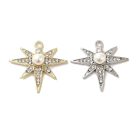 Alloy with Rhinestone Pendants, with ABS Imitation Pearl, Star Charms