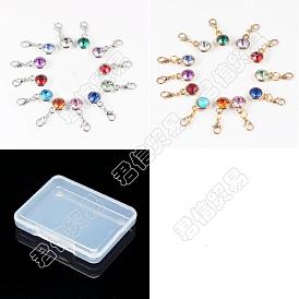 24pcs 2 couleurs 303 pendentif décoratif en strass en acier inoxydable, charmes de naissance, avec fermoirs mousqueton en alliage de zinc et anneaux ouverts en fer