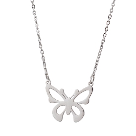 Hollow Butterfly 304 Stainless Steel Pendant Necklaces, Cable Chains Necklaces for Women