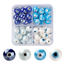 60 piezas 4 colores cuentas de cerámica de porcelana hechas a mano, porcelánico esmaltado brillante, redonda con mal de ojo