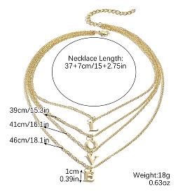 Word Love Alloy Pendants Necklaces, 4 Layered Necklaces for Women