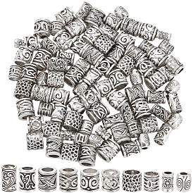 100Pcs 10 Styles Tibetan Style Zinc Alloy Beads, Column
