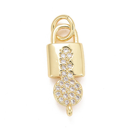 Eco-Friendly Brass Micro Pave Cubic Zirconia Pendants, with Jump Ring, Long-Lasting Plated, Lead Free & Cadmium Free, Lock and Key