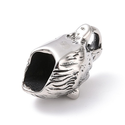Tibetan Style 304 Stainless Steel Manual Polishing Cord Ends, End Caps, Wolf's Head
