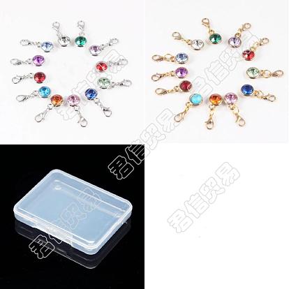 24pcs 2 couleurs 303 pendentif décoratif en strass en acier inoxydable, charmes de naissance, avec fermoirs mousqueton en alliage de zinc et anneaux ouverts en fer