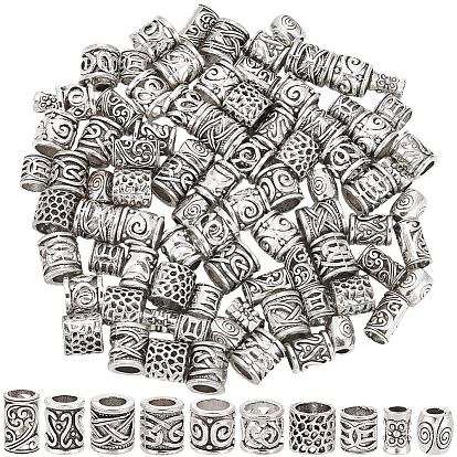 100Pcs 10 Styles Tibetan Style Zinc Alloy Beads, Column