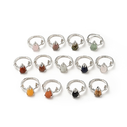 Gemstone Antler Adjustable Rings, Platinum Plated Brass Jewelry for Women, Lead Free & Cadmium Free