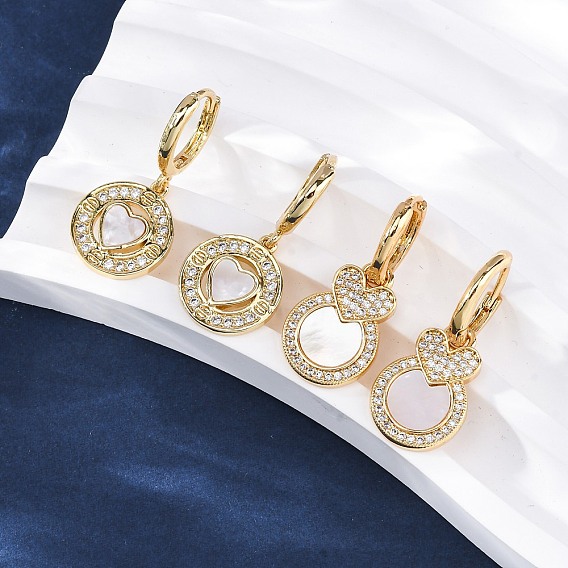 Серьги-кольца в форме сердца с плоскими круглыми латунными микрокристаллами из прозрачного кубического циркония, с оболочкой, без кадмия и без свинца, стойки покрытие, долговечный