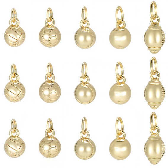 20Pcs 5 Styles Brass Pendants, with Jump Ring
