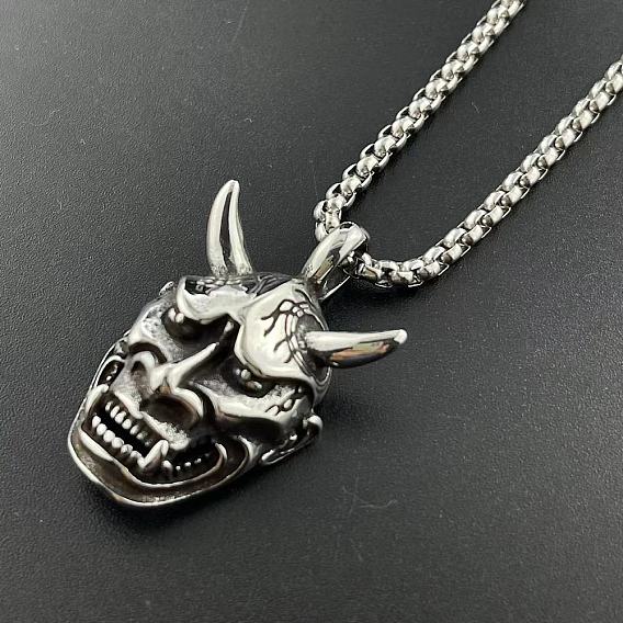 Ретро-стиль хип-хоп 304 ожерелья с подвеской в виде лица призрака из нержавеющей стали для мужской моды