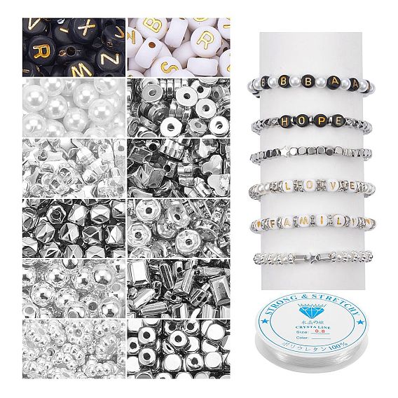 Kit de fabrication de bracelet extensible de perles de bricolage, y compris les strass de fer et les perles de verre et les perles en plastique et en acrylique opaques ccb, fil de cristal élastique clair
