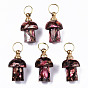 Assembled Synthetic Bronzite and Imperial Jasper Openable Perfume Bottle Pendants, with Light Gold Brass Findings, Dyed, Mushroom
