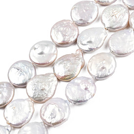Flat Round Natural Baroque Pearl Keshi Pearl Beads Strands, Cultured Freshwater Pearl, 17~19x3~8mm, Hole: 0.8mm, about 20pcs/strand, 14.9 inch