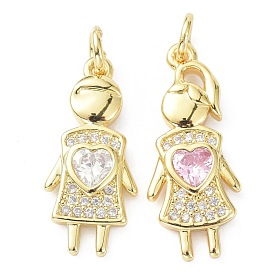 Brass Cubic Zirconia Pendant, with Jump Rings, Long-Lasting Plated, Lead Free & Cadmium Free, Children
