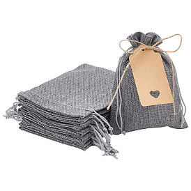 Nbeads 10Pcs Burlap Packing Pouches Drawstring Bags, with Jute Cords and Kraft Paper Gift Tags