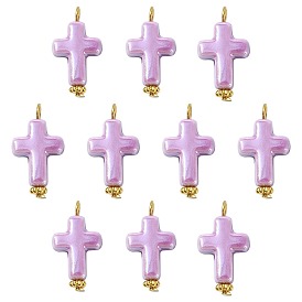 10Colgantes de porcelana hechos a mano, cruz encanto, con asa de hierro