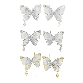 Латунь с эмалью с фианитами, серьга-пусета с кристаллами и булавками из стерлингового серебра 925, без кадмия, без никеля и без свинца, бабочка