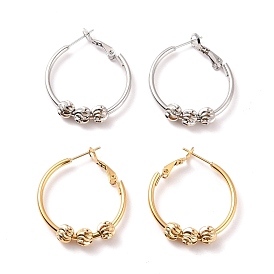 201 Stainless Steel Beaded Hoop Earrings with 304 Stainless Steel Pin for Women