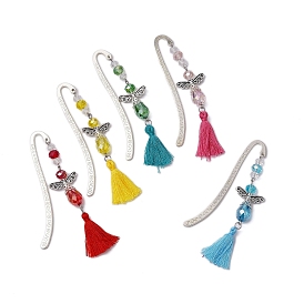 Tibetan Style Alloy Hook Bookmarks, Glass Angel and Tassel Bookmarks