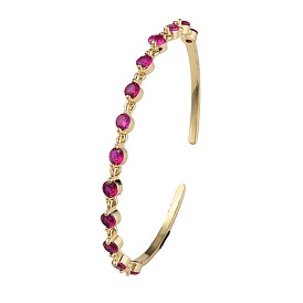 Bracelet manchette ouvert rond plat en zircone cubique, bijoux en laiton plaqué or véritable 18k pour femmes