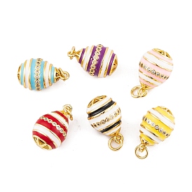 Brass Micro Pave Cubic Zirconia Pendants, with Enamel and Jump Ring, Real 18K Gold Plated, Egg Charms