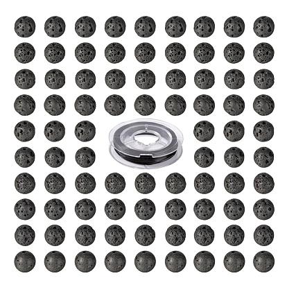 100Pcs 8mm Natural Lava Rock Beads Round Beads, with 10m Elastic Crystal Thread, for DIY Stretch Bracelets Making Kits