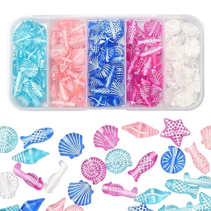 50G 5 Colors Craft Style Transparent Acrylic Beads, Mixed Shapes