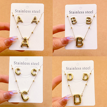 304 комплекты из ожерелий и серег-гвоздиков из нержавеющей стали, золотые