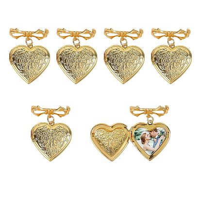 6pcs broche en laiton, cœur, avec pendentif en laiton