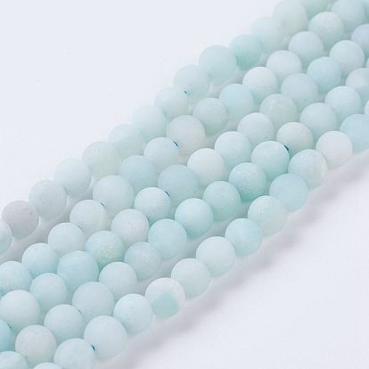 Natural Amazonite Beads Strands, Grade A, Frosted, Round