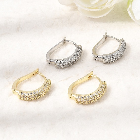 Brass Micro Pave Cubic Zirconia Hoop Earrings, Cadmium Free & Lead Free, Rack Plating, Long-Lasting Plated