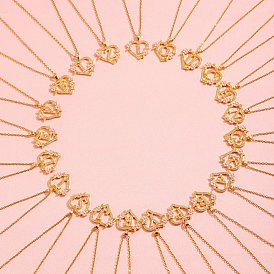 Латунные кристаллы горный хрусталь полые розы сердце с подвеской в виде буквы для женщин, с розовым эмали, золотые